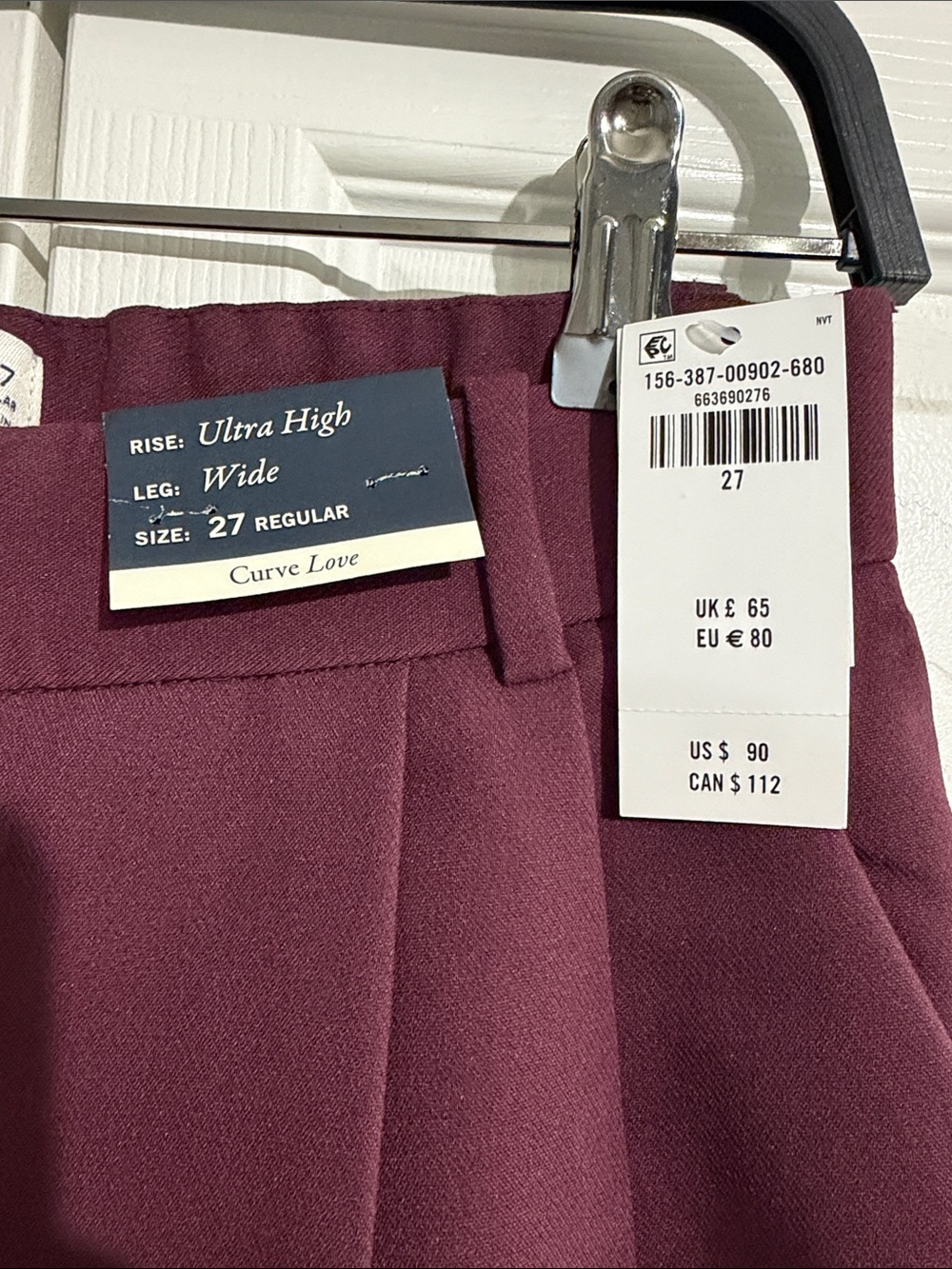 Abercrombie & Fitch- A&F Sloane Tailored Wide Leg Pants Maroon - Picture 3 of 6